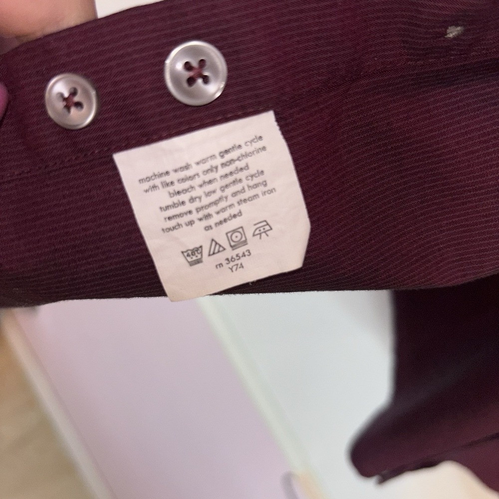 Perry Ellis Portfolio Mens Dress Shirt L 15.5 32/33 Slim Fit Red Burgundy Cotto - Picture 5 of 8